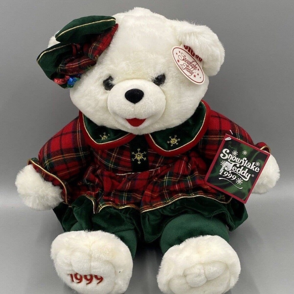 VTG 1999 Walmart CHRISTMAS Snowflake Teddy Bear White 15” Plush Stuffed Bear NWT